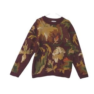 NorthStyle Geometric Sweater Burgundy Green Gold Crew Neck Long Sleeve Size L L